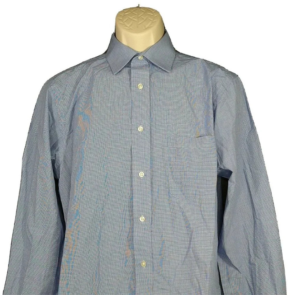Chaps Essential Wrinkle Free Regular Fit Button Up Shirt Men Size M 15-15.5 Blue